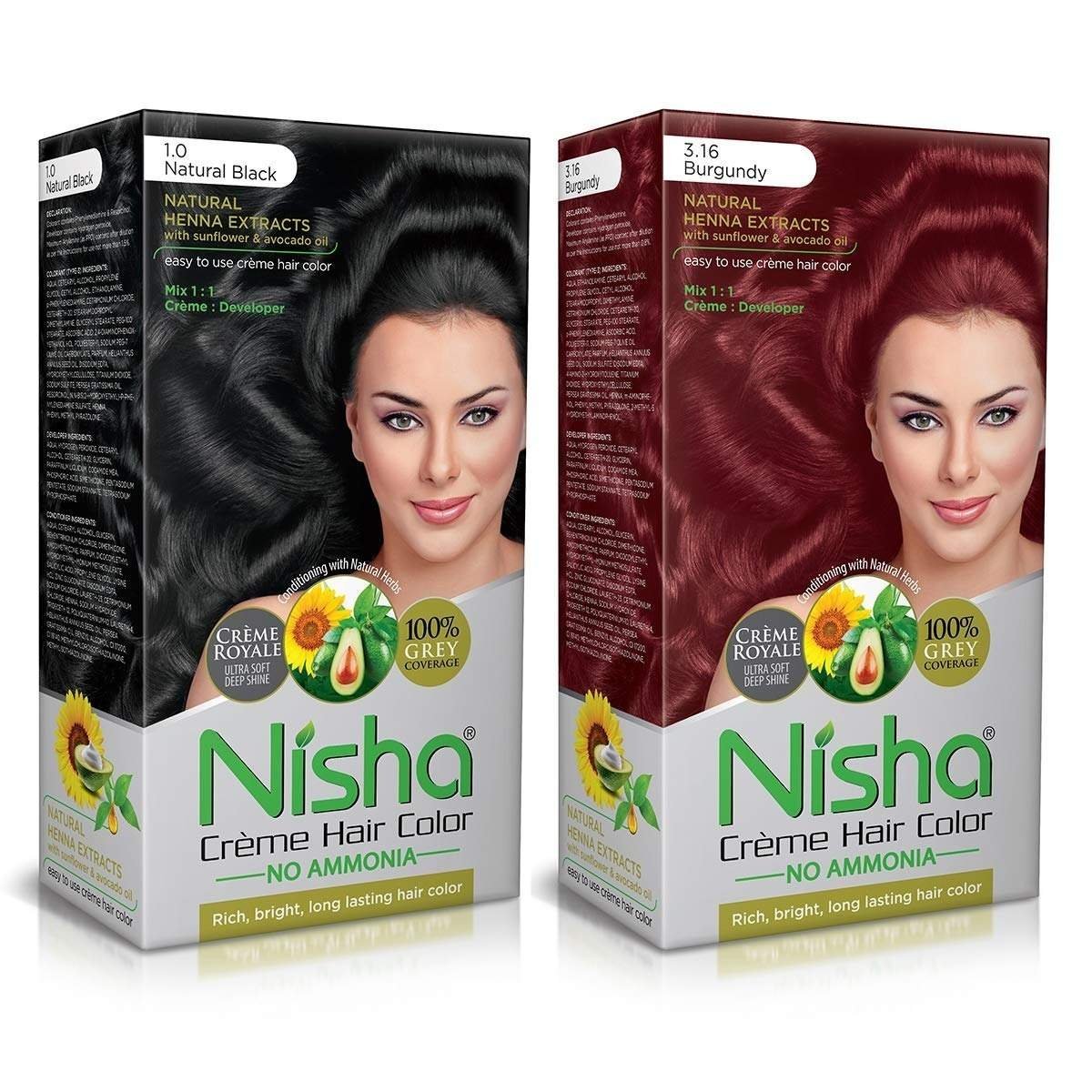 uk718H6nVqPnL-1.jpg Nisha Cream Hair Color (60gm + 60ml + 18ml Conditioner for Each) Combo Pack of Natural Black & Burgundy Fast Shipping to USA & Canada - Image 1