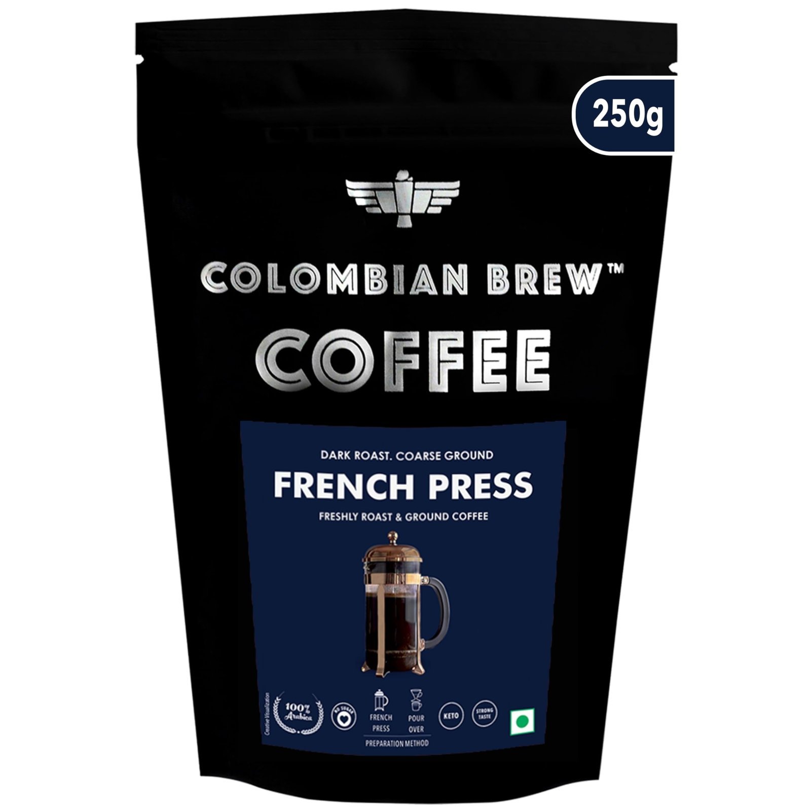 uk718Q3JJbFpL-1-1.jpg COLOMBIAN BREW COFFEE Colombian Brew Arabica French Press Coffee Powder, Dark Roast Strong, 250g (Make Hot or Cold Brew) - Fast UK Delivery - Image 1