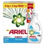 Ariel Matic Detergent Powder Top Load - 4kg + 2kg + 1l Liquid free | Removes 100 Tough Stains in 1 wash | Specially Designed for Washing Machines | Fresh Fragrance - Fast UK Delivery