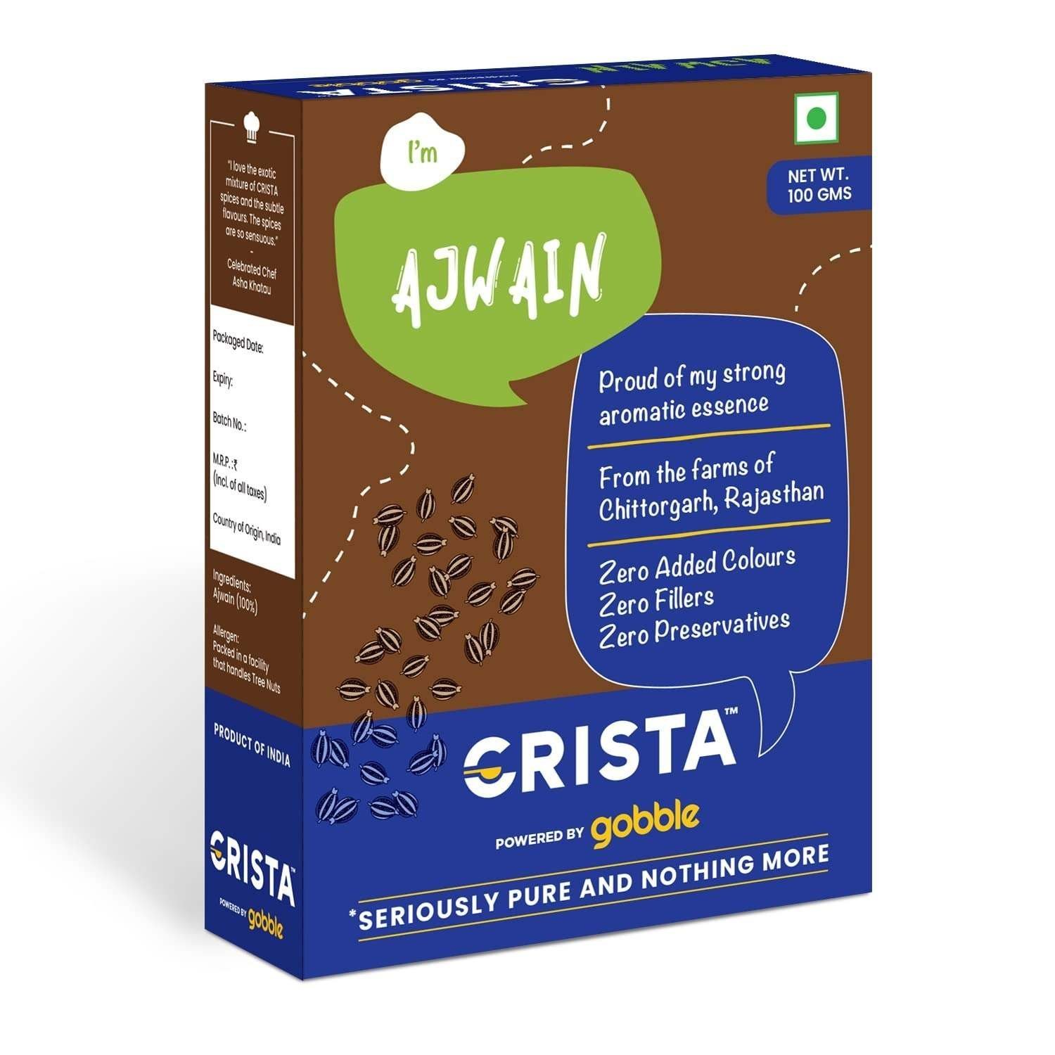 uk719AeaqBcSL-1-1.jpg CRISTA Whole Ajwain Seeds | Carom Seeds | Ajamo | Bishop's Weed | Zero added Colours, Fillers, Additives & Preservatives | Farm Fresh | Aromatic & Natural | 100 gms - Image 1