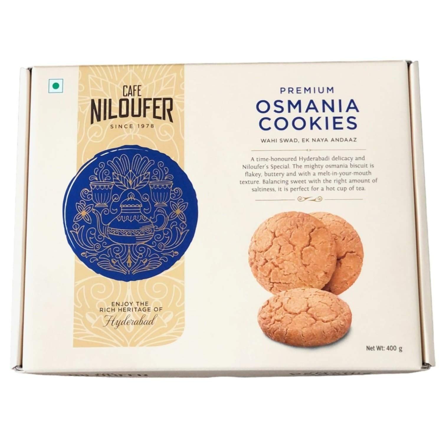 uk719KKZB2ycL-1-1.jpg Cafe Niloufer Osmania Biscuits Premium Pack 400 g | Buttery | Salty | Sweet | Hyderabad's favourite cookies - Fast UK Delivery - Image 1