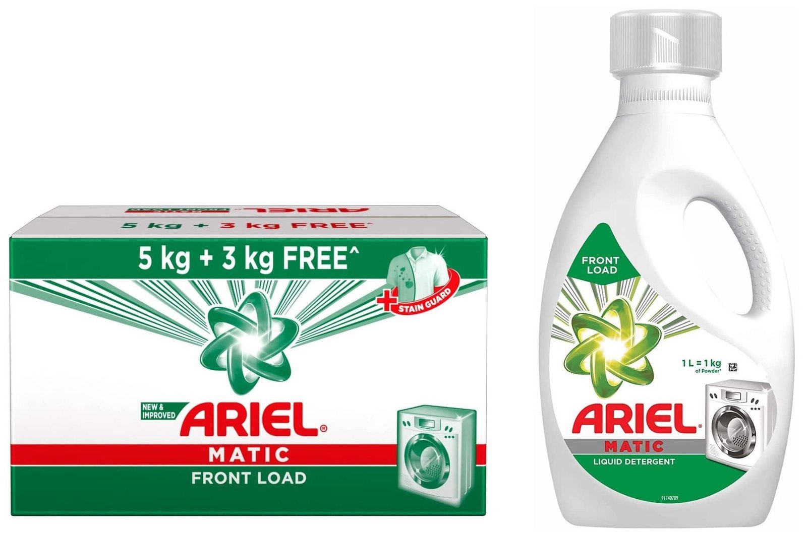 uk71AXVWp2UQL-1-1.jpg Ariel Matic Front Load Detergent Washing Powder - 5kg Plus 3kg & Matic Liquid Detergent, Front Load, 1 Litre, Pack Of 1 - Fast UK Delivery - Image 1