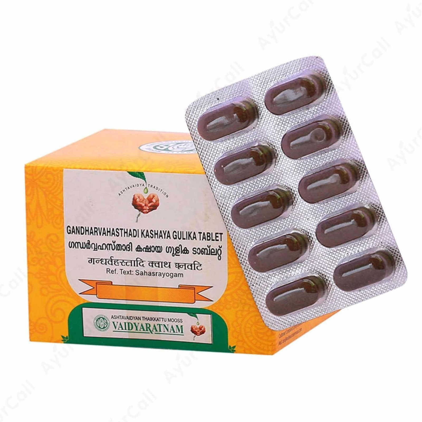 uk71AggFGsUsL-1.jpg Vaidyaratnam Gandharvahasthadi Kashaya Tablet (10 Strips) - Fast UK Delivery - Image 1