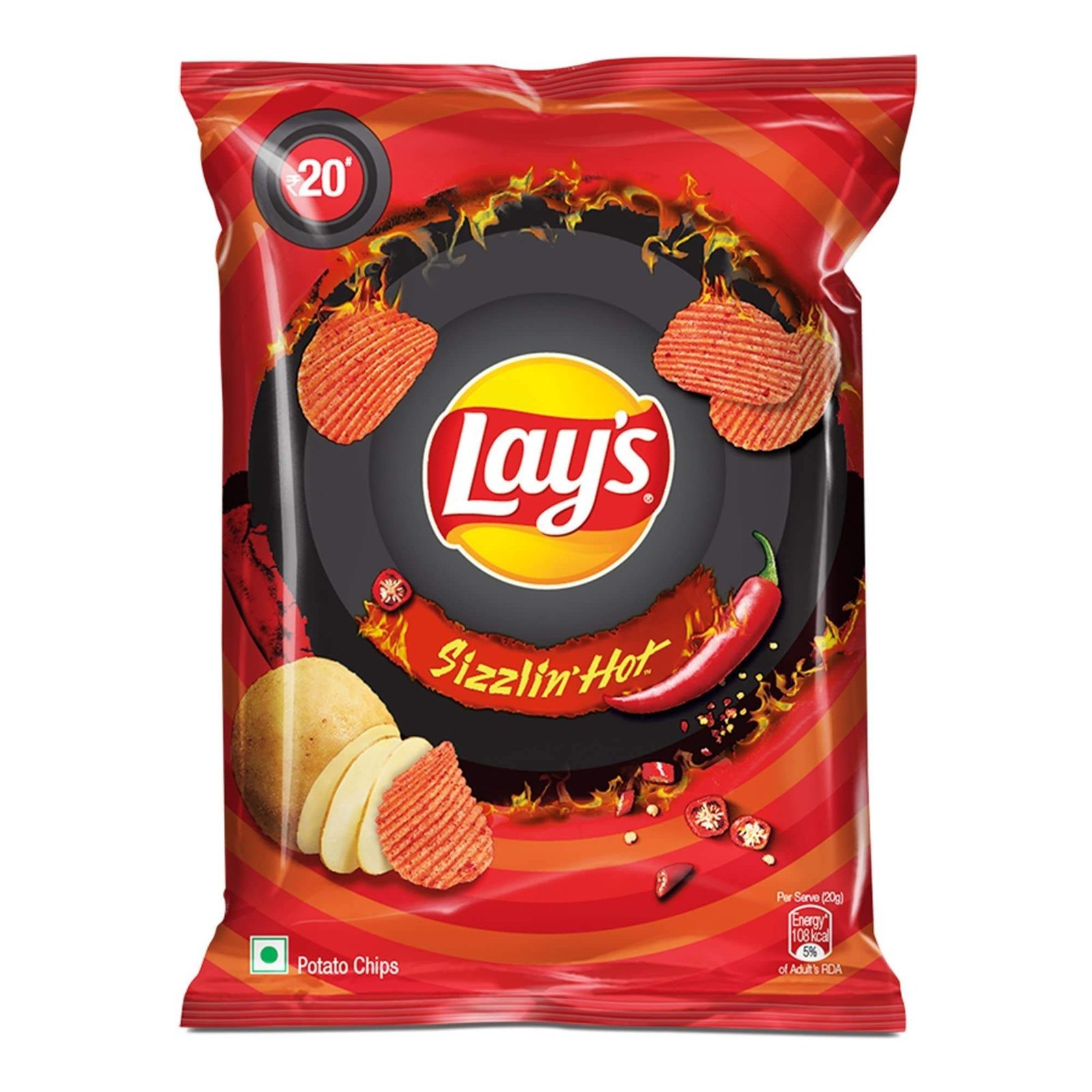 uk71AuTPJ0veL-1.jpg Lay's Sizzlin Hot Potato Chips 40G/48G/50 Gram, Crispy Wavy Chips And Snacks (Weight May Vary) - Fast UK Delivery - Image 1