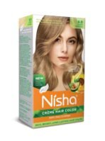 Nisha Cream Hair Color Light Blonde, Permanent Hair Colour for Women Men, Ultra Soft Deep Shine, 100% Grey Coverage, 8.0 Light Blonde Hair Colour (60gm+60ml+18ml) - Fast UK Delivery