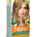 Nisha Cream Hair Color Light Blonde, Permanent Hair Colour for Women Men, Ultra Soft Deep Shine, 100% Grey Coverage, 8.0 Light Blonde Hair Colour (60gm+60ml+18ml) - Fast UK Delivery