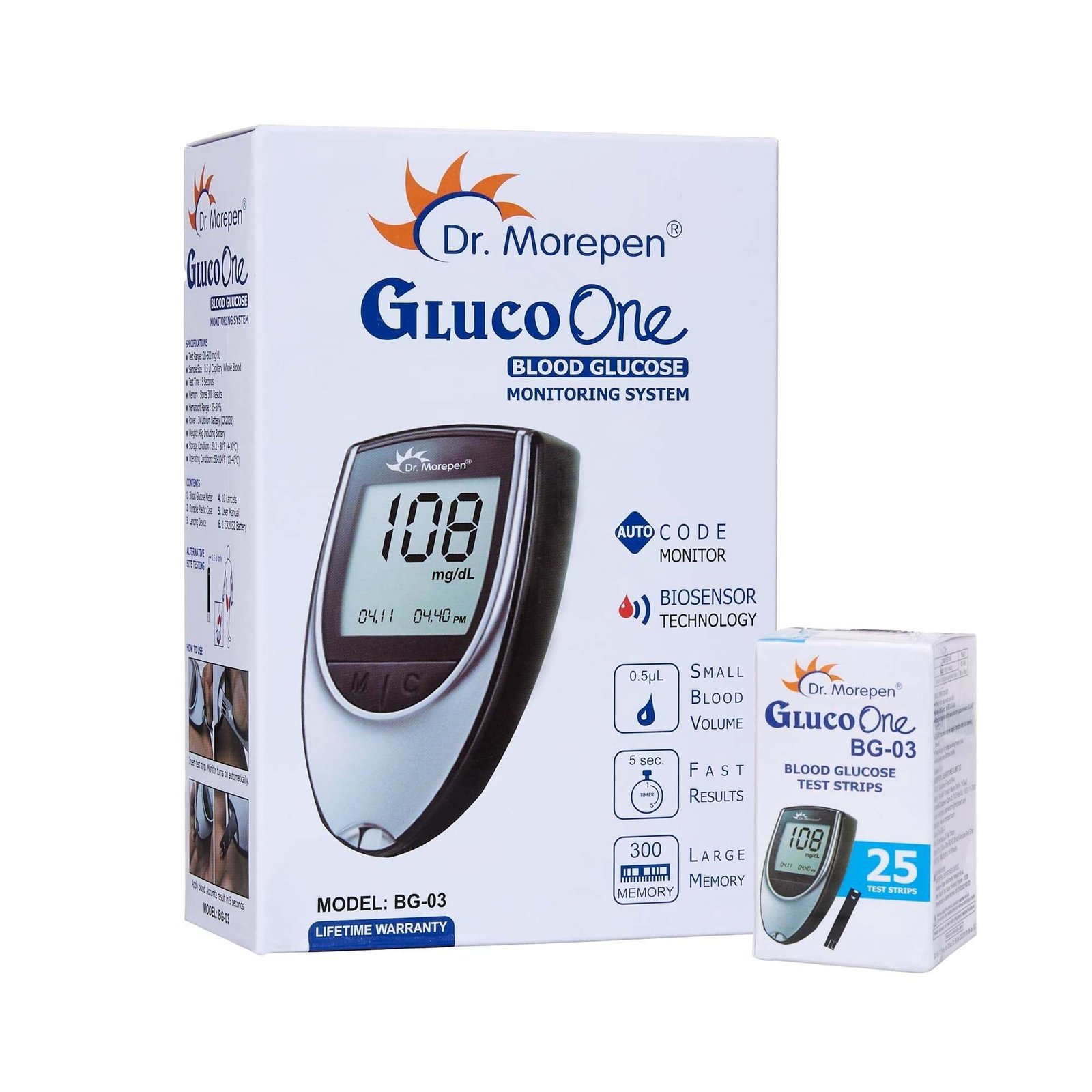 uk71COlZmb3PL-1-1.jpg DR. MOREPEN GlucoOne Blood Glucose Monitor Model BG 03 with 25 Strips - Fast UK Delivery - Image 1