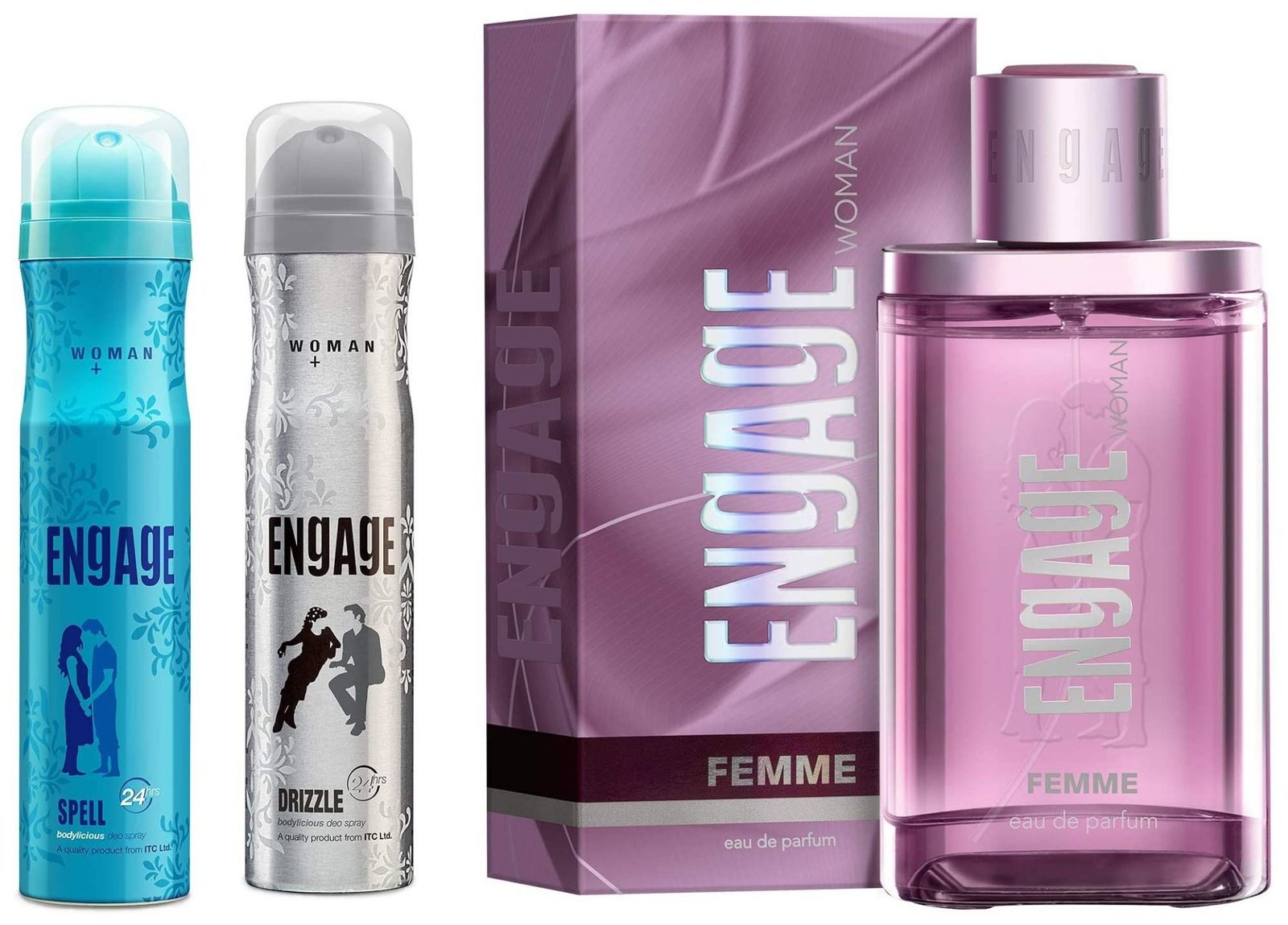 uk71Cbukib0L-1.jpg Engage Femme Eau De Parfumspray For Women, Citrus And Floral, 90Ml & Spell Deodorant For Women, Citrus And Fruity, 150 Ml & Drizzle Deodorant For Women, Floral And Lavender, 150 Ml - Fast UK Delivery - Image 1