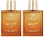 Bella Vita Luxury Men & Women Honey Oud Eau De Parfum Wood Scent Liquid Perfume & With Patchouli, Vanilla, Bergamot | Floral, Spicy Edp Fragrance Scent, 100 Ml (Pack Of 2), 200 Millilitres - Fast UK Delivery