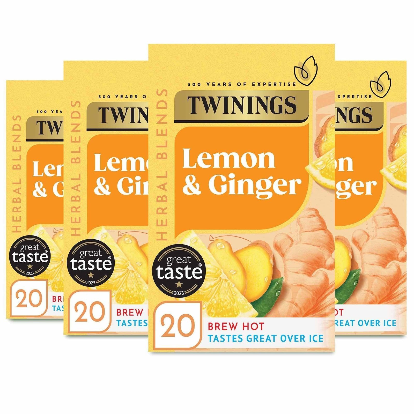 uk71CqEdI-IpL-1.jpg Twinings Lemon & Ginger 20 Single Tea Bags - 4 Pack, 4 X 30 g - Fast UK Delivery - Image 1