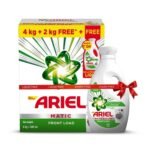Ariel Matic Detergent Powder Front Load - 4kg + 2kg + 500ml Liquid free | Removes 100 Tough Stains in 1 wash | Specially Designed for Washing Machines | Fresh Fragrance - Fast UK Delivery
