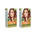 Nisha Cream Hair Colour 4.3 GOLDEN BROWN (60gm + 60ml + 18ml Nisha Conditioner with Natural Herbs 100% Grey Hair Coverage Suitable for Hair Highlights) Pack of 2 - Fast UK Delivery