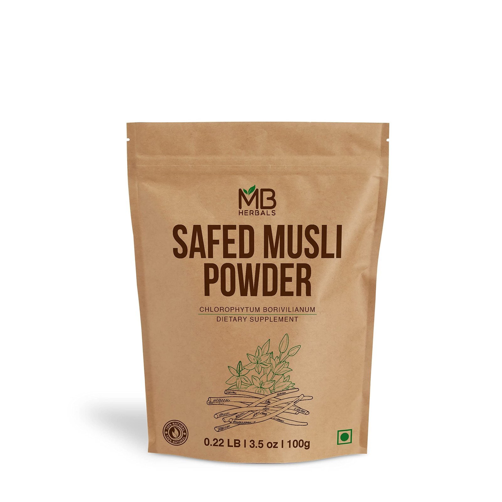 uk71DZk1aFRtL-1.jpg MB Herbals Safed Musli Powder 100 gram Chlorophytum borivilianum Rt. Musali, Swetha Musli - Image 1