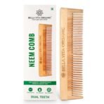 Bella Vita Organic Neem Wooden Comb Dual Teeth for Tangle Free Curls, Healthy Scalp, Hair Growth, Hairfall & Dandruff Control for Men & Women Medium - Fast UK Delivery