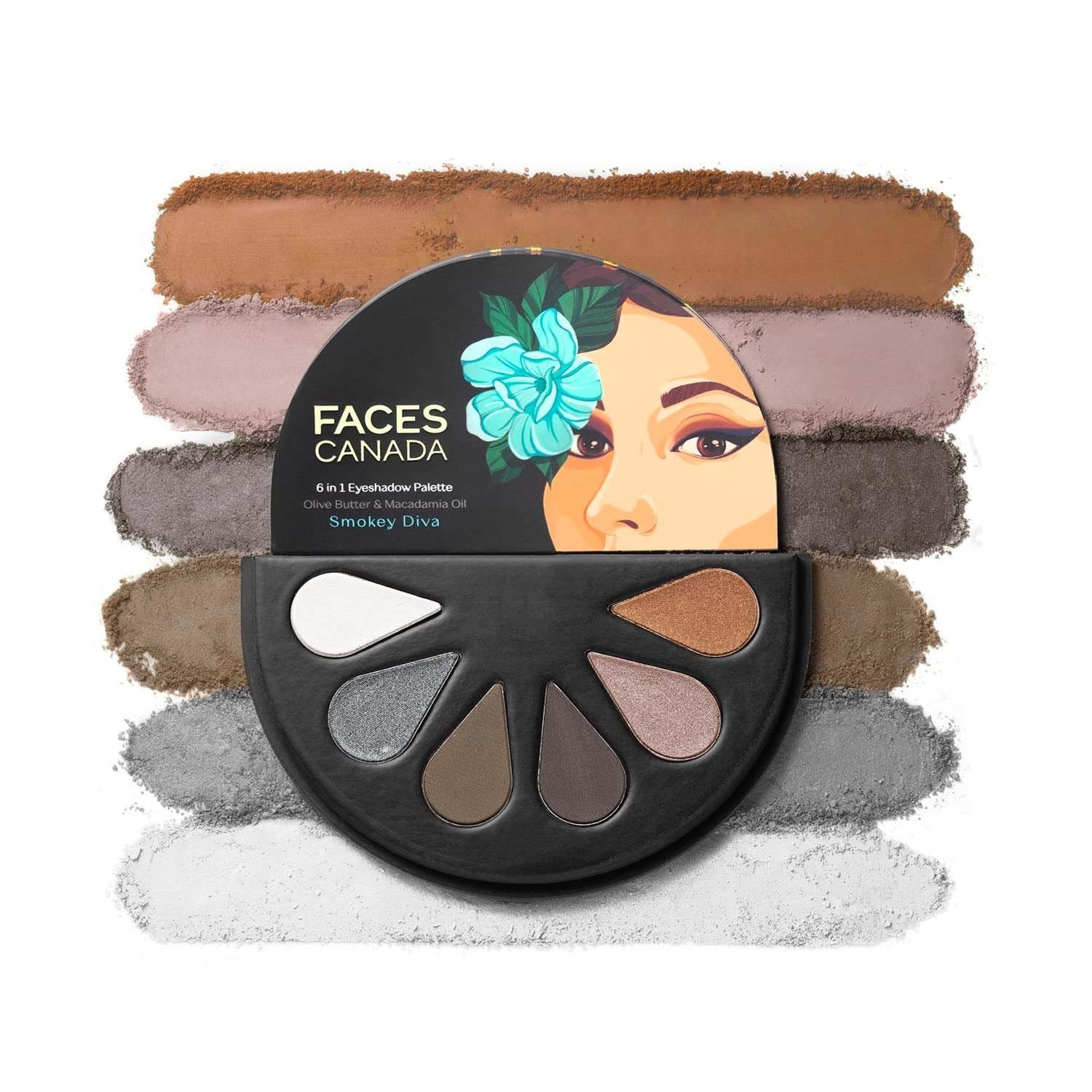 uk71EOPMHCfwL-1.jpg FACESCANADA 6 in 1 Eyeshadow Palette - Smokey Diva 03, 6g | Olive Butter & Macadamia Oil | Vibrant Colors | Highly Pigmented | Easily Blendable | Silky Satin Texture | No Crease | Cruelty-Free - Fast UK Delivery - Image 1