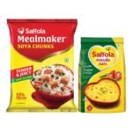 Saffola Masala Oats, Tasty Evening Snack, Veggie Twist, 500G & Saffola Mealmaker Soya Chunks With Supersoft Technology, Tender & Juicy, 1 Kg (Pouch) - Fast UK Delivery