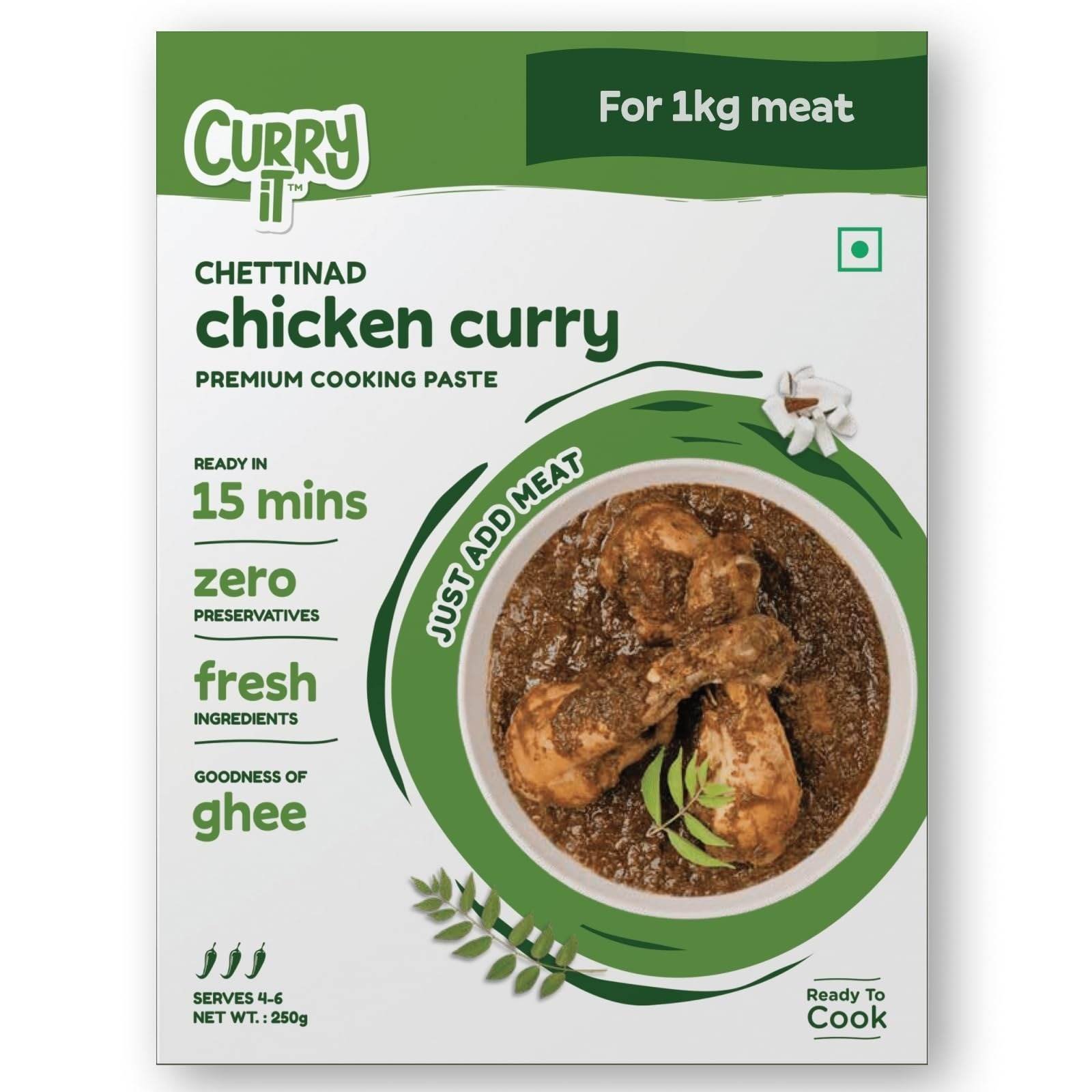 uk71GUZKYiRFL-1-1.jpg CURRYiT Chettinad Chicken Curry Paste 250g | Ready to Cook in 15 mins | Serves 4-6 | Just add Fresh Mutton, Meat, Fish | Goodness of Ghee | No Preservatives | Eat with Chawal Roti | Indian Masala Gravy - Fast UK Delivery - Image 1