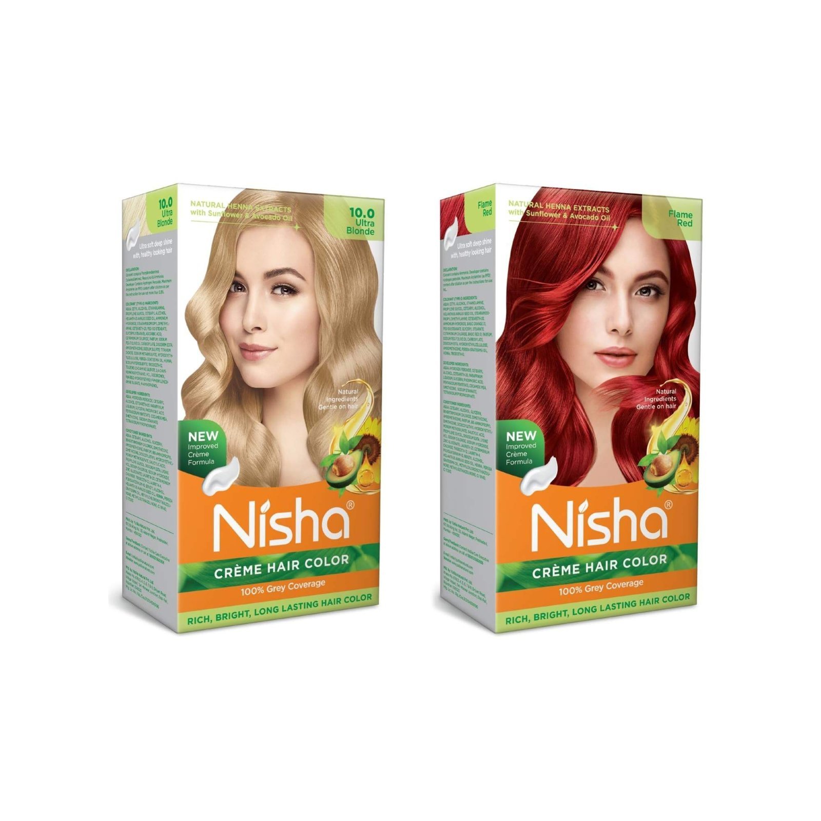 uk71HXITD-QEL-1.jpg Nisha Cream Hair Color Rich Bright Long Lasting Hair Colouring For Ultra Soft Deep Shine 100% Grey Coverage Conditioning With Natural Herbs Ultra Blonde and Flame Red (Pack of 2) Fast Shipping to USA & Canada - Image 1