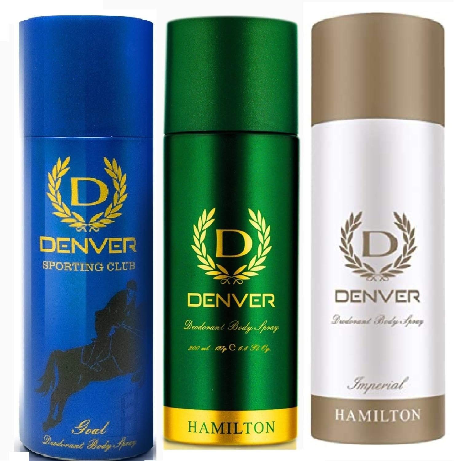 uk71IOVy4ni1L-1-1.jpg DENVER Hamilton, Imperial & Sporting Club Goal - 200ML Each (Combo Pack of 3 | Long Lasting Deo Body Spray for Men) - Fast UK Delivery - Image 1