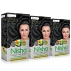 Nisha Cream Hair Color Natural Black, Permanent Hair Colour for Women Men, No Ammonia, Ultra Soft Deep Shine, 100% Grey Coverage, 1.0 Black Hair Colour 120gm Pack of 3 - Fast UK Delivery