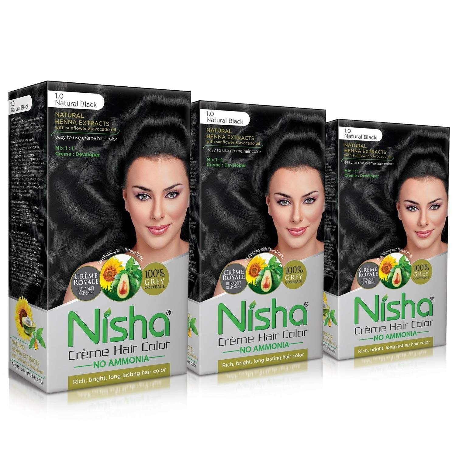 uk71ISFGI0N9L-1.jpg Nisha Cream Hair Color Natural Black, Permanent Hair Colour for Women Men, No Ammonia, Ultra Soft Deep Shine, 100% Grey Coverage, 1.0 Black Hair Colour 120gm Pack of 3 - Fast UK Delivery - Image 1