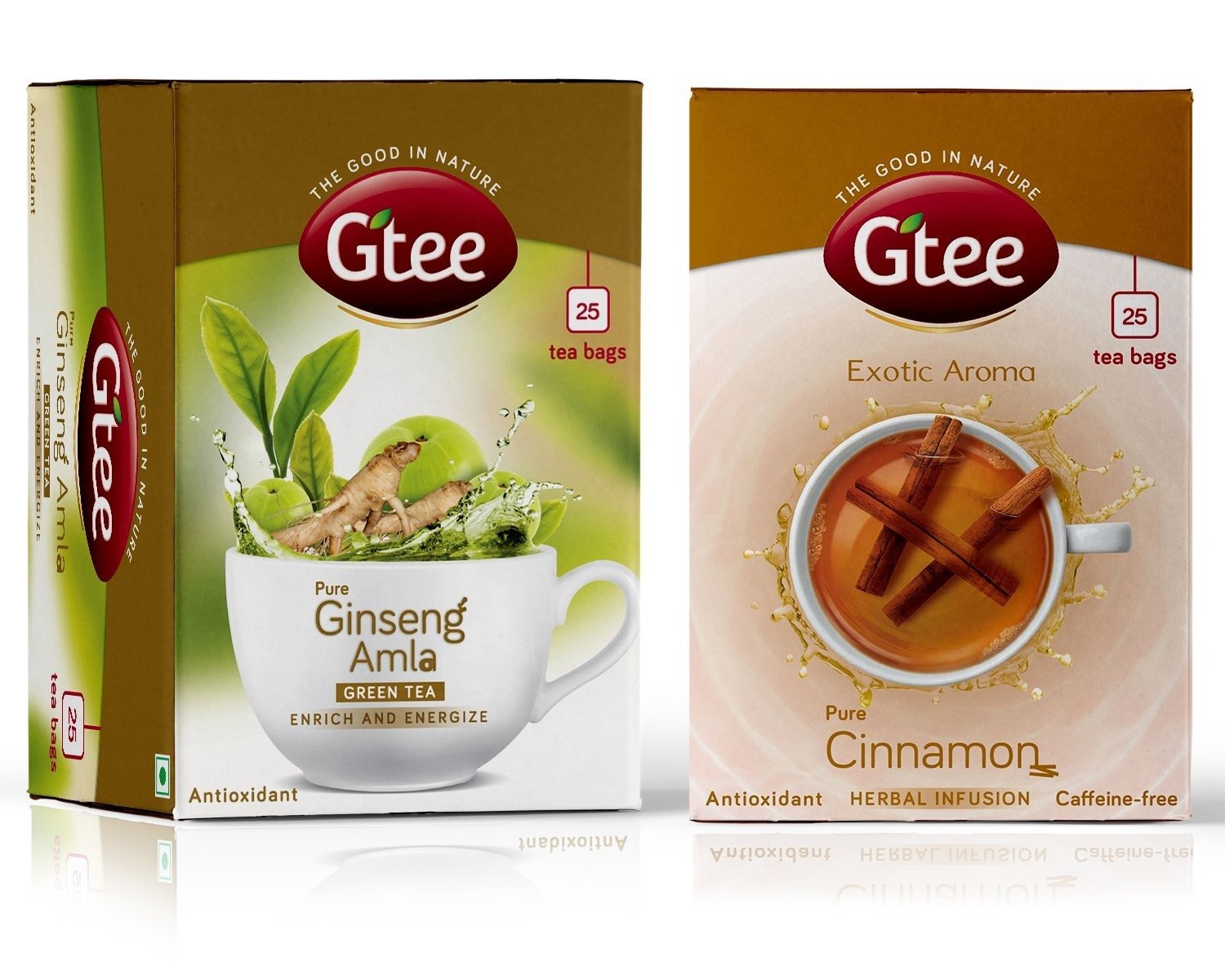 uk71IZZUYIOL-1.jpg GTEE Green Tea Bags - Ginseng & Cinnamon Tea Bags, 25 Tea bags (Pack of 2) - Fast UK Delivery - Image 1