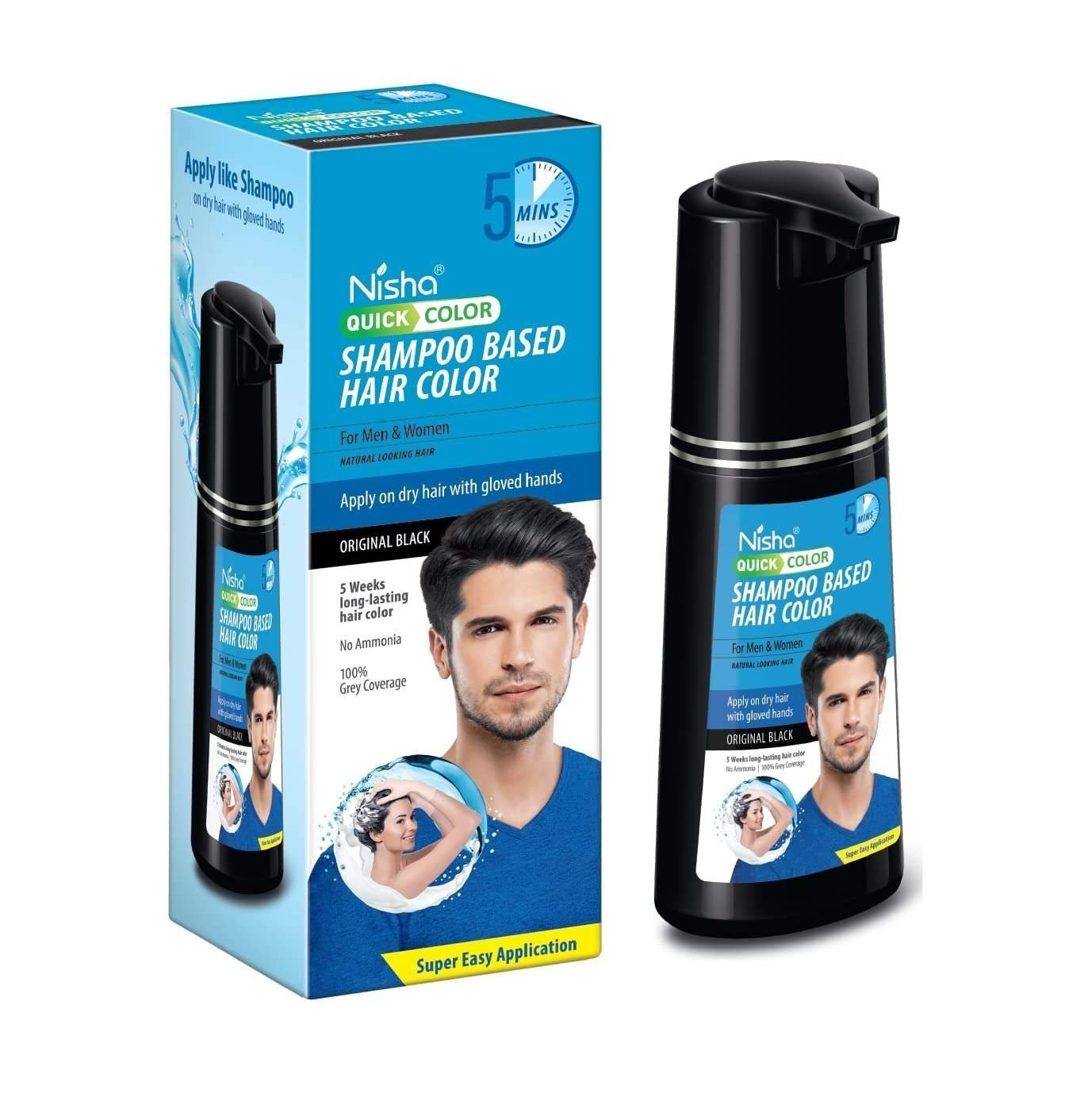 uk71IkYR1vqUL-1.jpg Nisha Quick 5 Minutes Hair Color Shampoo Black | 5 Weeks Long Lasting Shampoo Hair Colour for Women and Men (180ml Bottle, Original Black) - Fast UK Delivery - Image 1