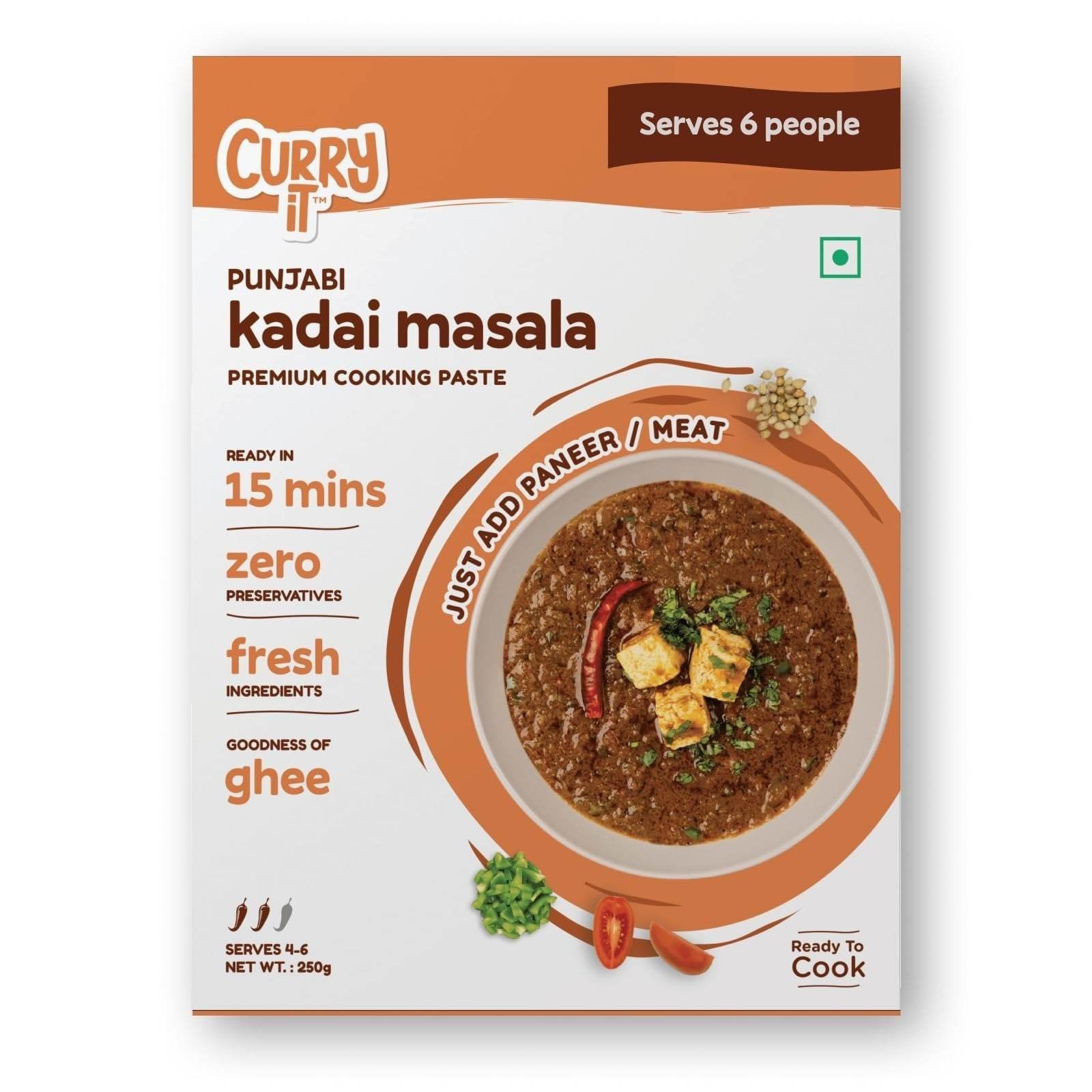 uk71JVwOJlATL-1-1.jpg CURRYiT Ready To Cook PUNJABI KADAI MASALA Mutton Curry, Chicken Curry and Fish Curry Paste, 250g Serves 4-6 | Made with Ghee | Ready in 15 minutes | No Preservatives | 100% Mom Approved | Gluten-Free - Fast UK Delivery - Image 1