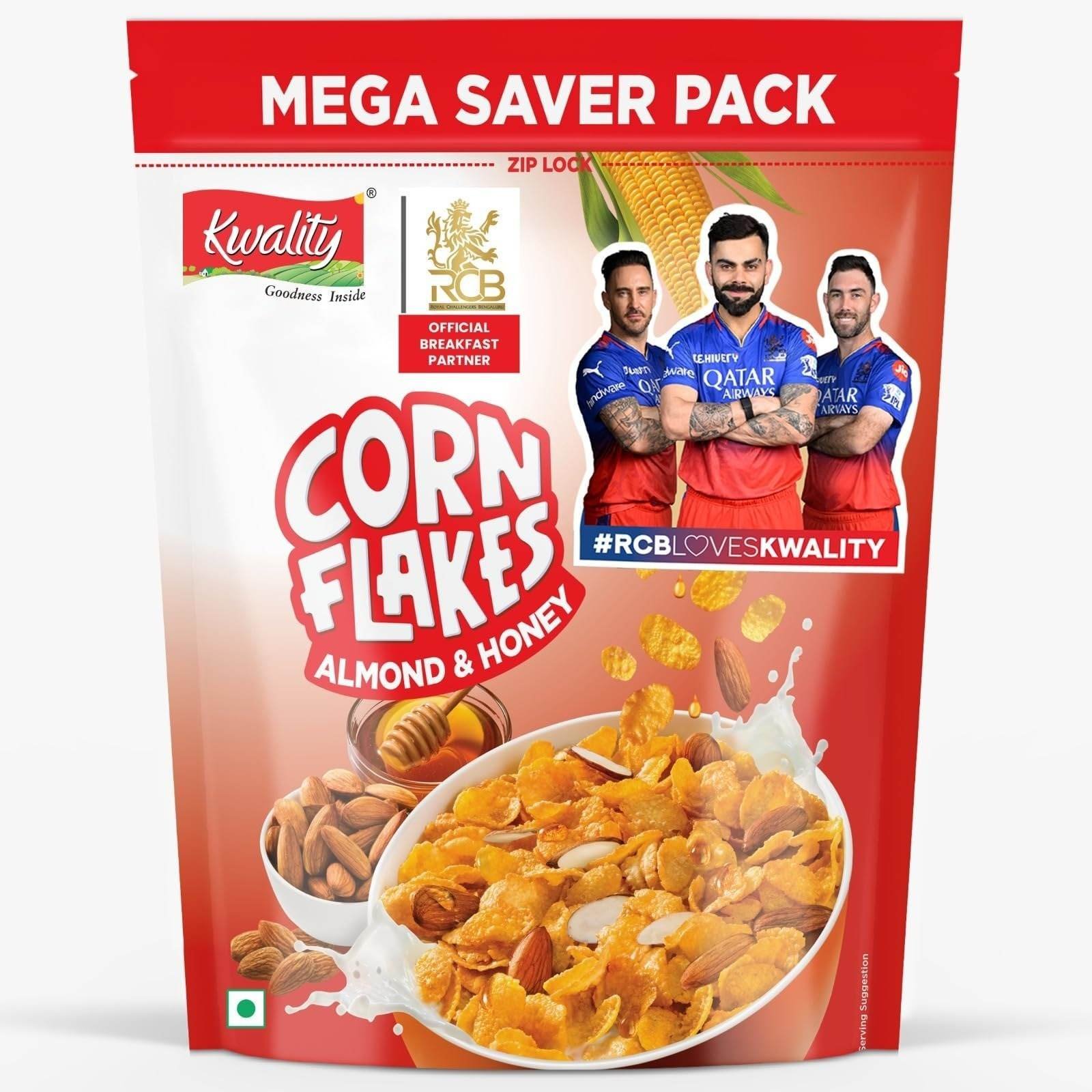 uk71KVFoBPeJL-1-1.jpg Kwality Corn Flakes with Almond & Honey 1kg | Made with Golden Corns | 99% Fat-Free | High in Protein, Zero Cholesterol | Healthy Breakfast Cereal - Fast UK Delivery - Image 1