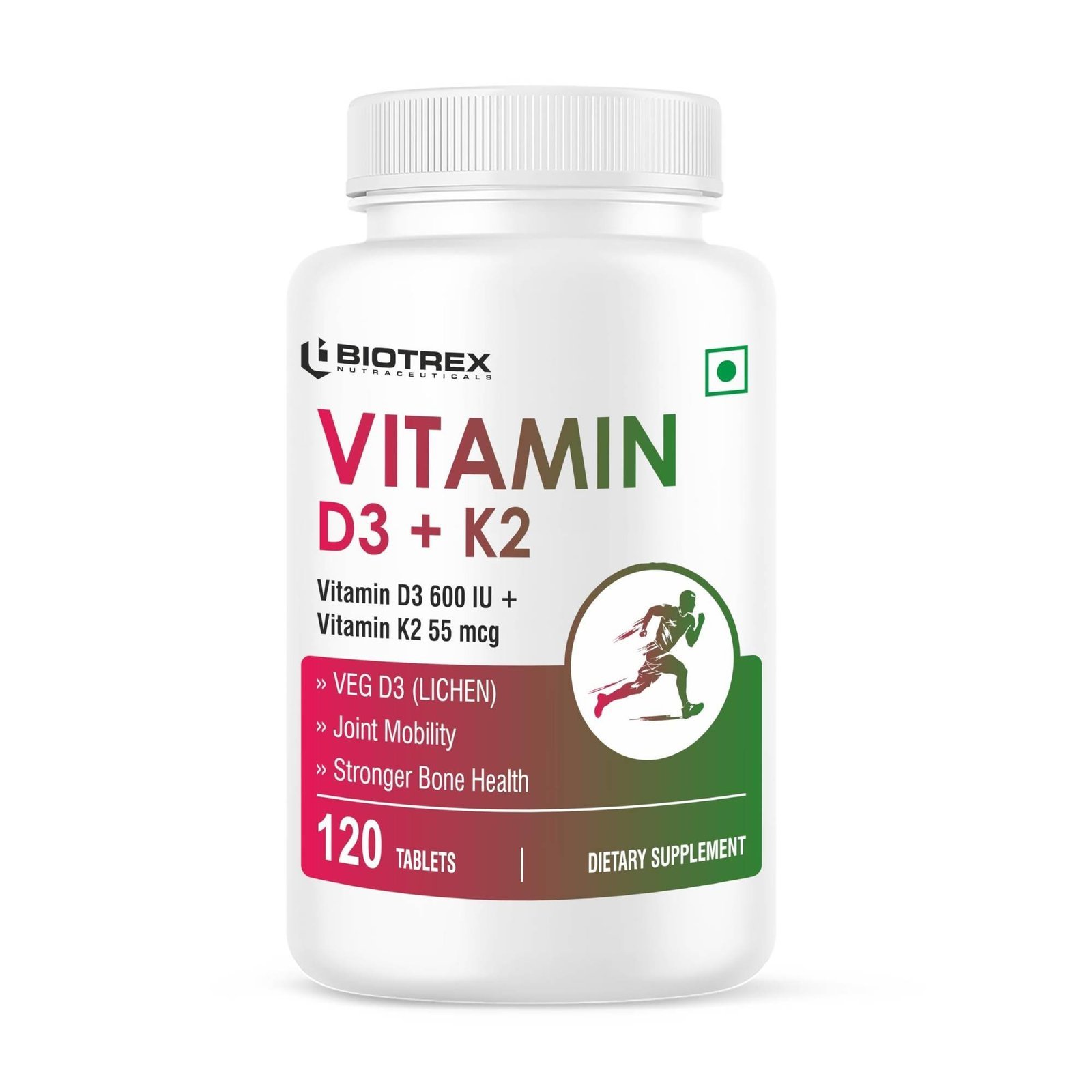 uk71KfdmMIAKL-1-1.jpg Vitamin D3 600 IU + K2 MK7 Supplement For Advance Bone Health & Heart Health - 120 Veg Tablets - Fast UK Delivery - Image 1