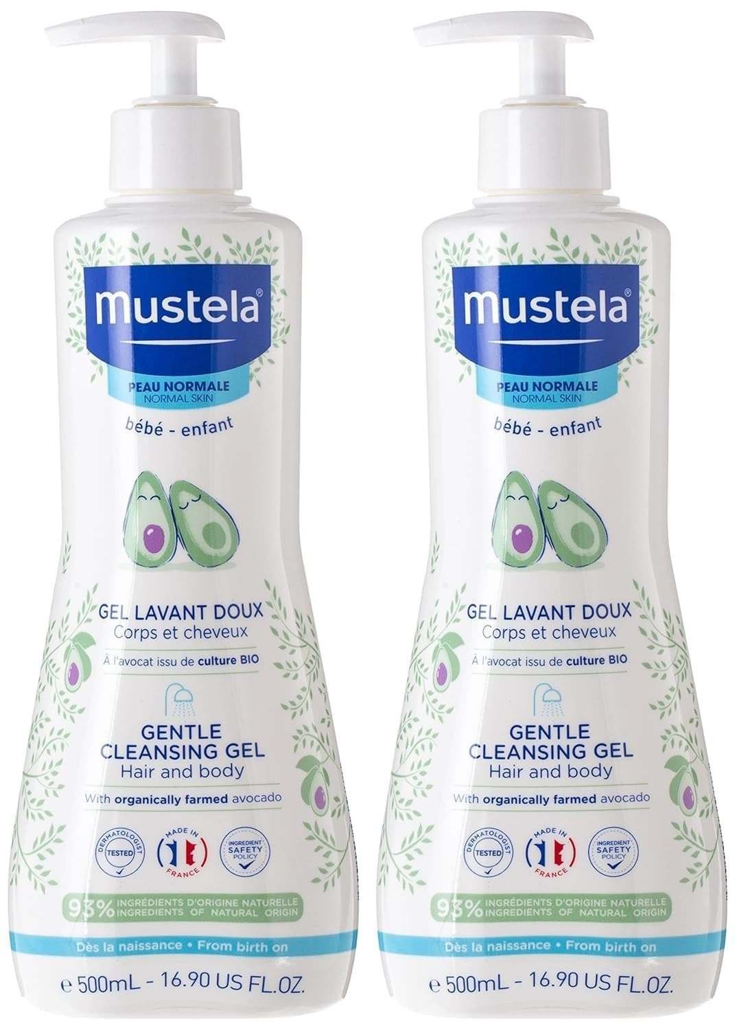 uk71Kwx3rbTCL-1-1.jpg Mustela Baby Gentle Cleansing Gel, Hair & Body Wash, with Avocado, Vitamin B5, Biodegradable, Tear-Free, 500ml, Pack of 2 - Fast UK Delivery - Image 1