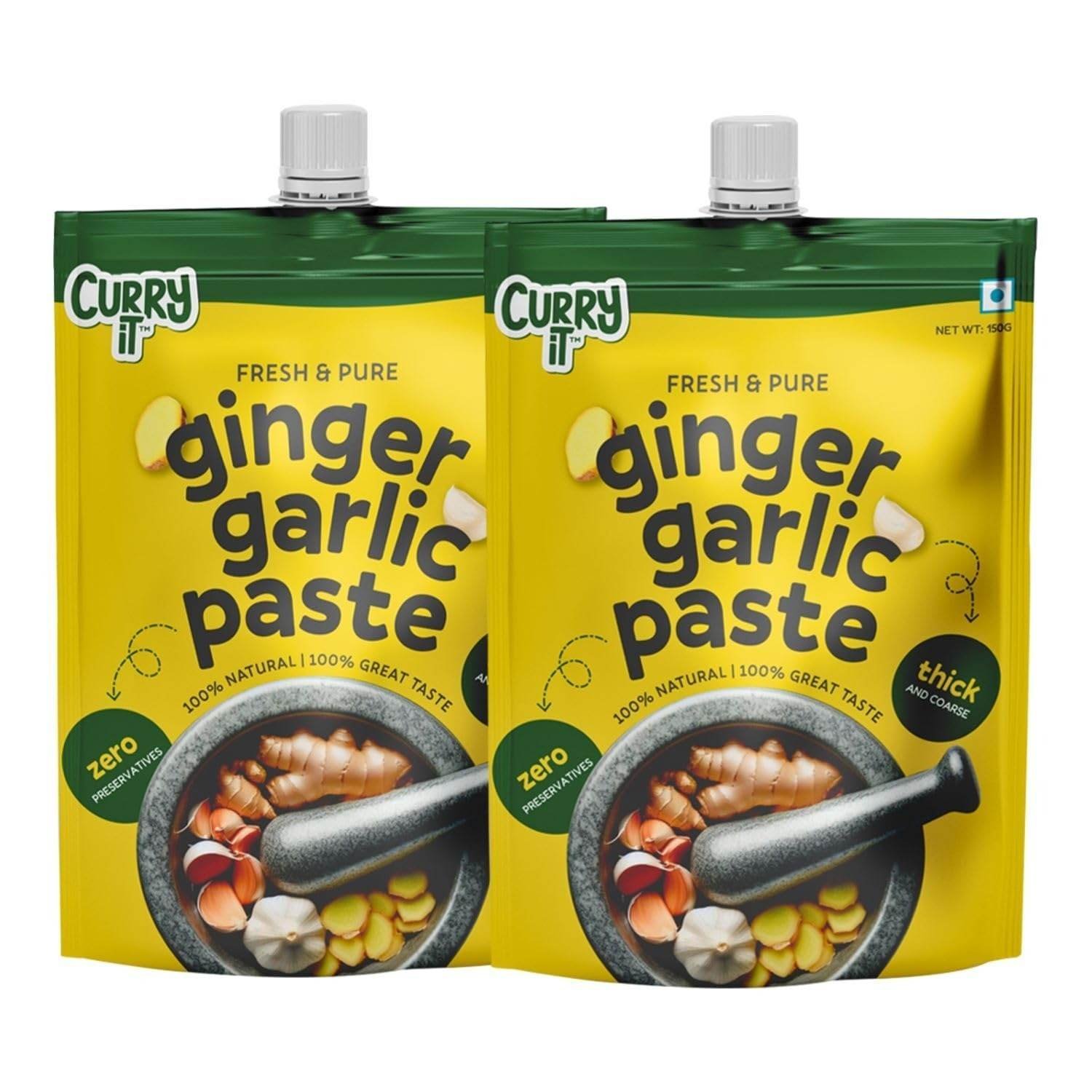 uk71KxLxycvYL-1-1.jpg CURRYiT Preservative Free Ginger Garlic Paste | Adrak Lahsun Paste for Cooking | Fresh & Pure | Homemade Taste & Quality | Thick & Coarse (Pack of 2) - Fast UK Delivery - Image 1