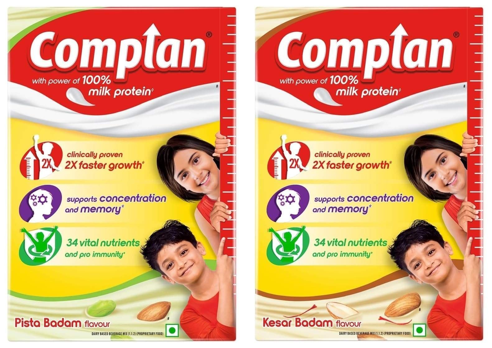 uk71LLPiOodPL-1.jpg Complan Nutrition Drink Powder for Children, Kesar Badam Flavour, 500 g Carton & Pista Badam, 500gm | Nutrition drink for kids with protein & 34 vital nutrients - Fast UK Delivery - Image 1