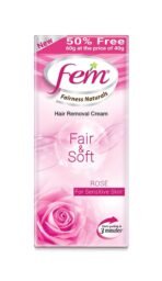 Fem Fairness Naturals Fair and Soft Hair Removal Cream for Sensitive Skin, 40 g (50% Extra), (Pack of 4) - Fast UK Delivery