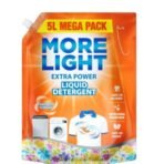More Light Extra Power Liquid Detergent 5 Litre Pouch with Enzymatic Action Removes Tough Stain | Laundry Liquid Detergent with Refreshing Fragrance for Bucket Wash, Top Load & Front Load Machines - Fast UK Delivery