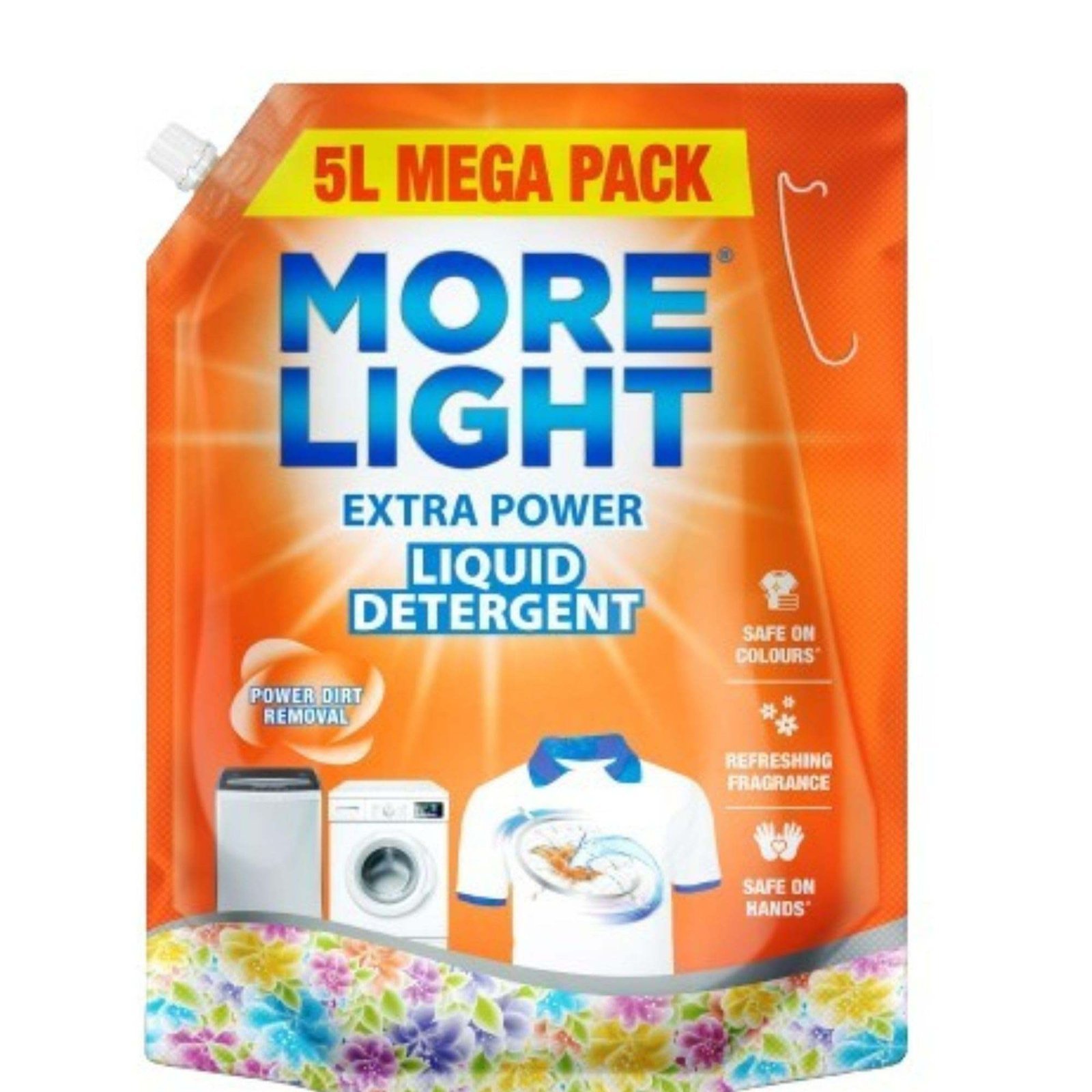 uk71MmsLIiu5L-1-1.jpg More Light Extra Power Liquid Detergent 5 Litre Pouch with Enzymatic Action Removes Tough Stain | Laundry Liquid Detergent with Refreshing Fragrance for Bucket Wash, Top Load & Front Load Machines - Fast UK Delivery - Image 1