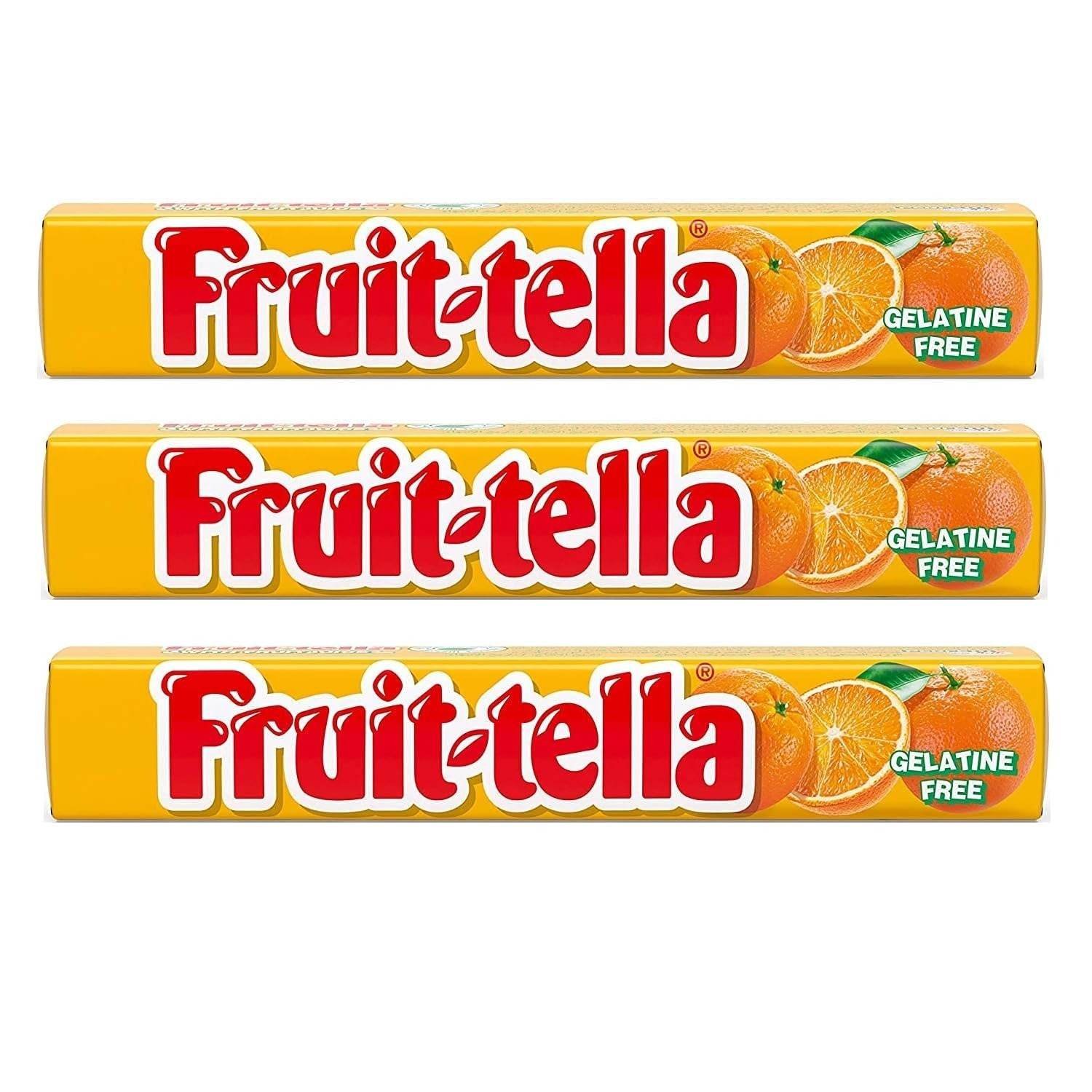 uk71NHb4fiYhL-1-1.jpg Fruit-Tella Orange Flavour Chewy Toffee Stick (3 x 32.4g) - Fast UK Delivery - Image 1