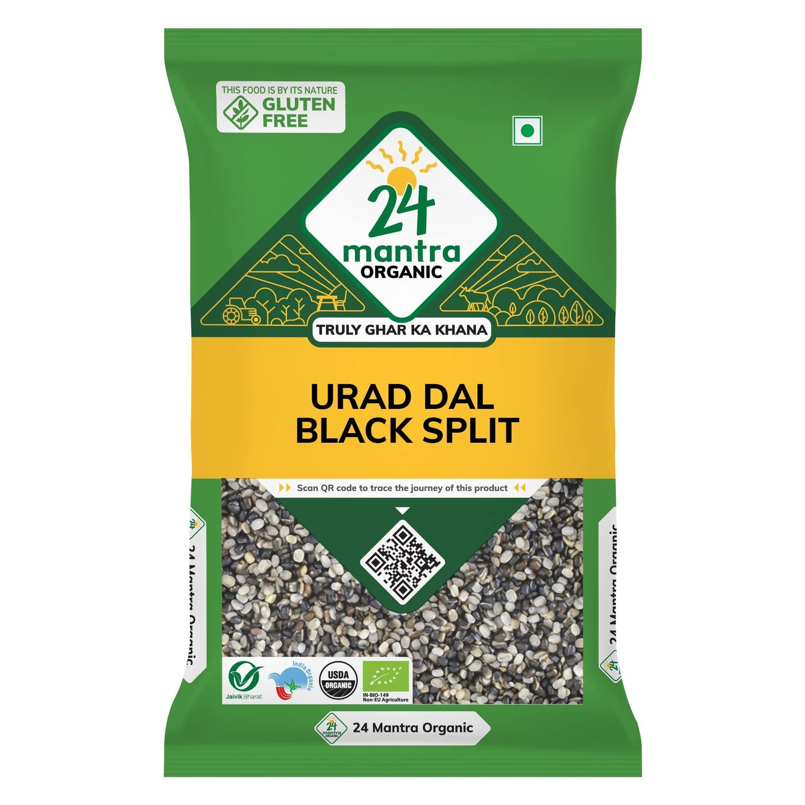 uk71NoxfwrEUL-1.jpg 24 Mantra Organic Unpolished Urad Dal Black Split/Black Gram split/Minapa pappu/Kali dal - 500gms | Pack of 1 | 100% Organic | Chemical Free & Pesticides Free - Fast UK Delivery - Image 1