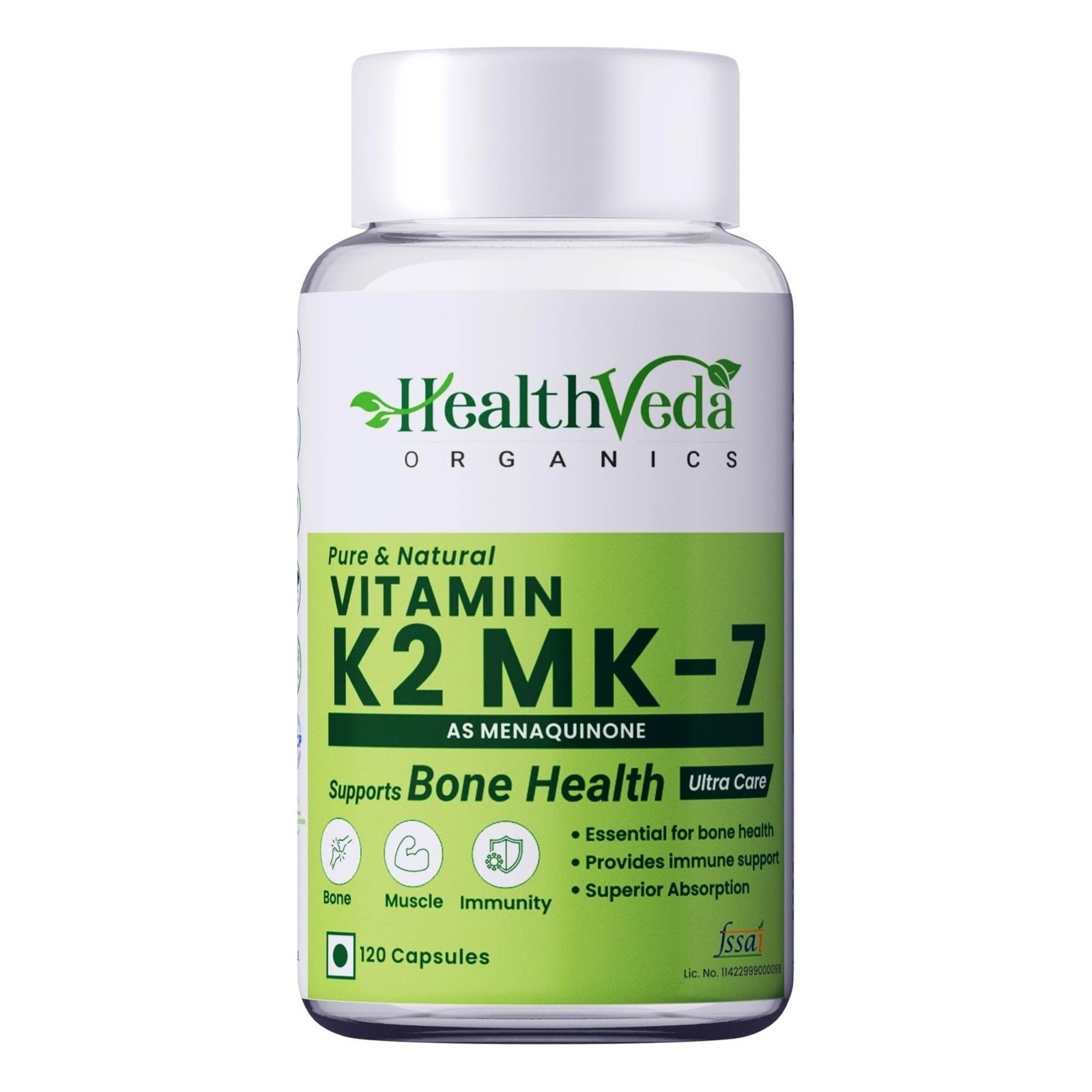 uk71OUZIKjKyL-1-1.jpg HEALTH VEDA ORGANICS PRIVATE LIMITED Vitamin K2|100% Vegetarian Vitamin K2 Benefits In Bone Health - 55Mcg - 120 Vitamin K27 Capsules - Fast UK Delivery - Image 1