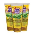 BOROPLUS Aloe Vera Gel with Haldi, Chandan & Kesar Rich in Vitamin E and Antiseptic Herbs Anti-ageing Free from Parabens, Silicones and Synthetic Dyes 450ml (Pack of 3, 150ml + 150ml + 150ml) - Fast UK Delivery