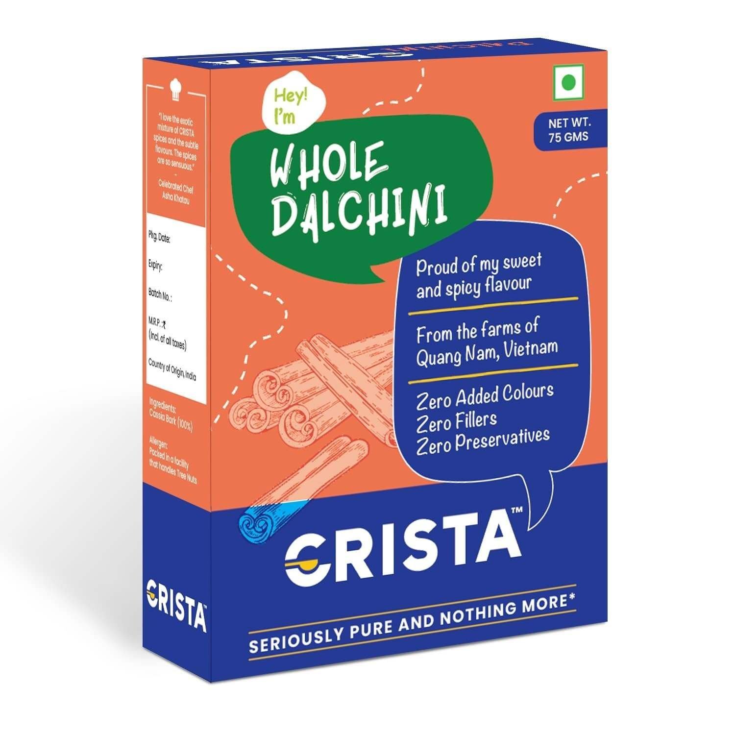 uk71P36WMXE7L-1-1.jpg CRISTA Whole Dalchini Tubes | Pure Dalchini | Cinnamon Sticks | Farm Fresh | Zero added Colours, Fillers, Additives & Preservatives | High Oil Content | 75 gms - Image 1