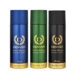 DENVER Hamilton, Caliber and Pride Deodorant - 200ML Each (Combo Pack of 3) | Long Lasting Deo Body Spray for Men - Fast UK Delivery