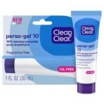 Clean & Clear Persa-Gel 10 Acne Medication Spot Treatment with Maximum Strength 10% Benzoyl Peroxide, Pimple Cream & Acne Gel Medicine for Face Acne with Benzoyl Peroxide Medication, 1 oz (pack of 4) - Fast UK Delivery