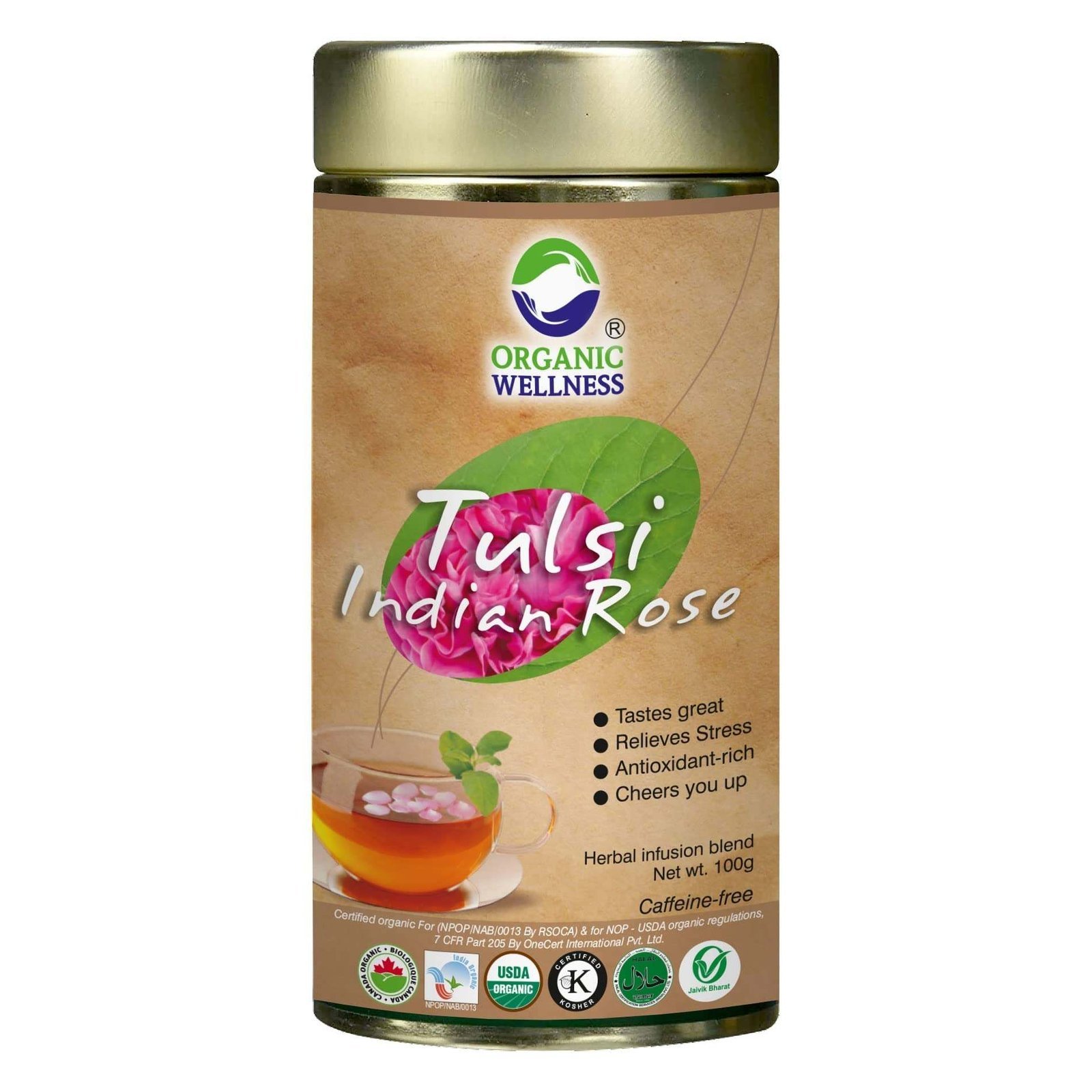 uk71Q2mKYVYL.jpg Organic Wellness Tulsi Indian Rose Tea Tin Pack (100 Gm) | Made With Tulsi & Fragrant Indian Rose | Rich In Antioxidants | Stress Reliever | Immunity Booster | Good For Skin (Pack of 1) - Fast UK Delivery - Image 1