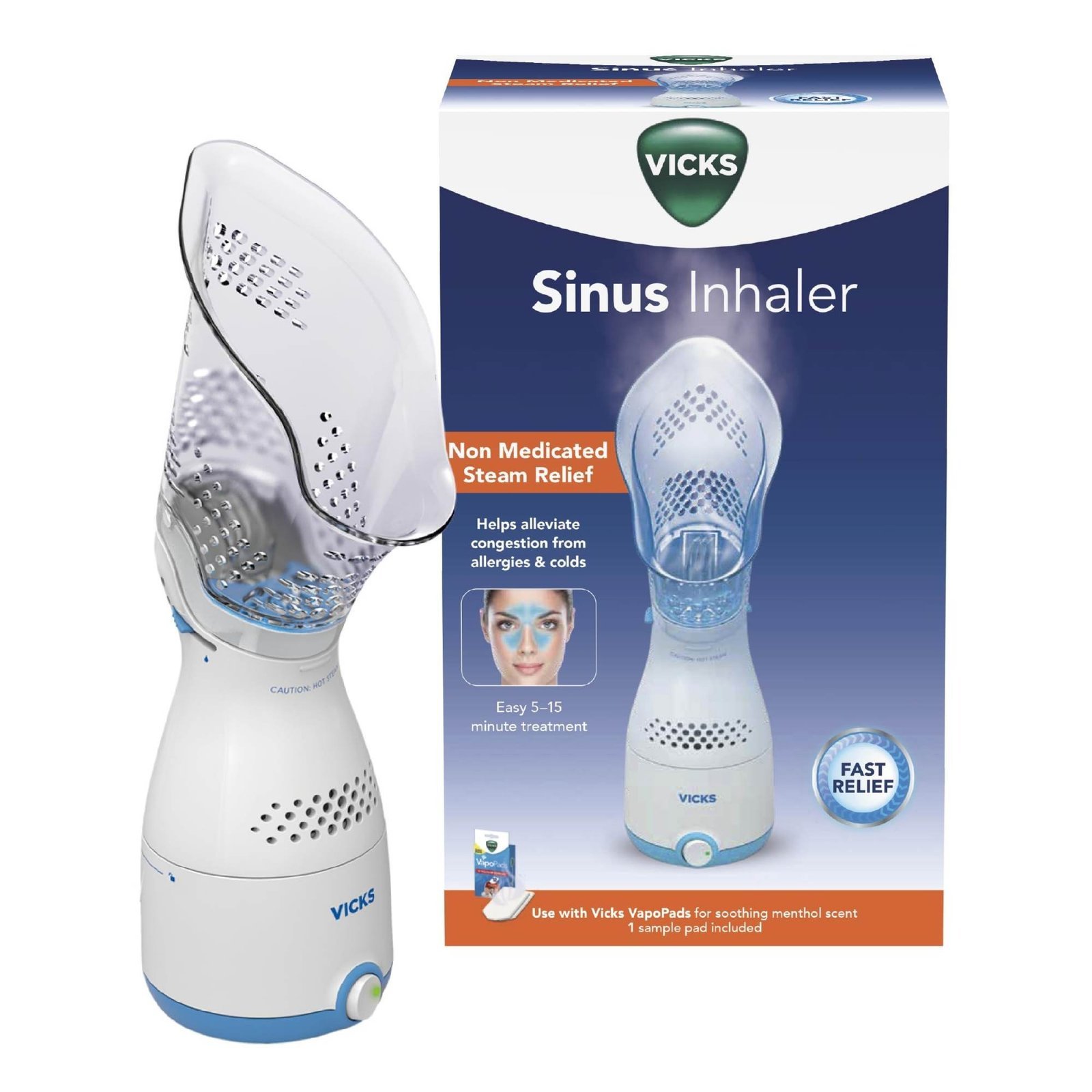 uk71QAmamVHEL-1-1.jpg Vicks Personal Sinus Steam Inhaler with Soft Face Mask Face Humidifier with Targeted Steam - Aids with Sinus Problems, Congestion and Cough, Works With Vicks VapoPads (not included) - Fast UK Delivery - Image 1