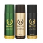 DENVER Hamilton, Prestige and Caliber Deodorant - 200ML Each (Combo Pack of 3) | Long Lasting Deo Body Spray - For Men - Fast UK Delivery