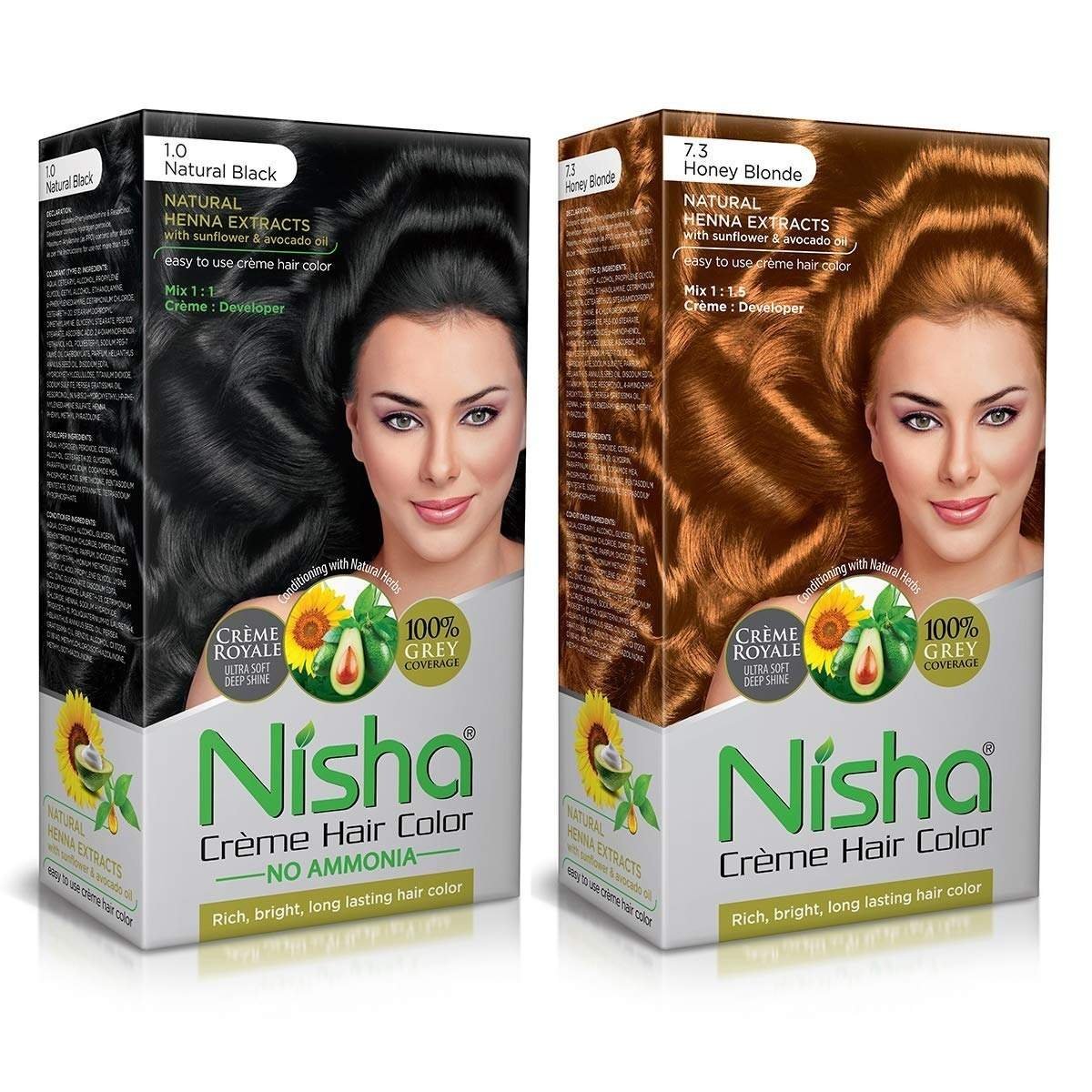 uk71RmpTOAgTL-1.jpg Nisha Cream Hair Color (60gm + 60ml + 18ml Conditioner for Each) Combo Pack of Natural Black & Honey Blonde Fast Shipping to USA & Canada - Image 1