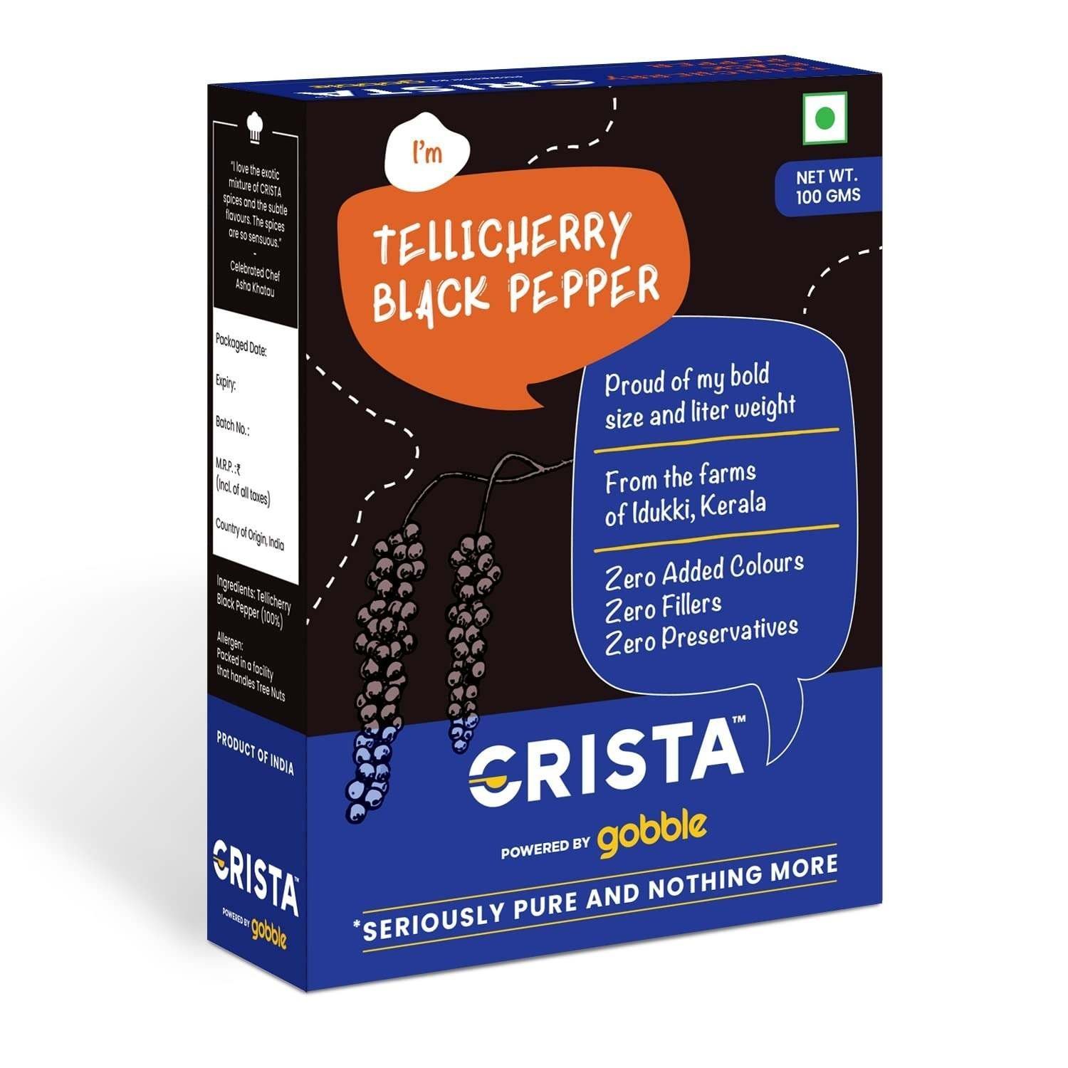 uk71RpjZa-MYL-1-1.jpg CRISTA Tellicherry Whole Black Pepper | Sun-dried | Zero added Colours, Fillers, Additives & Preservatives | High Volatile Oil Content | Natural | 100 gms - Image 1