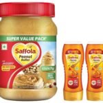 Saffola Honey Active, Made with Sundarban Forest Honey,2 x 350g & Saffola Peanut Butter Crunchy| High Protein Peanut Butter | Only Jaggery, 900g - Fast UK Delivery