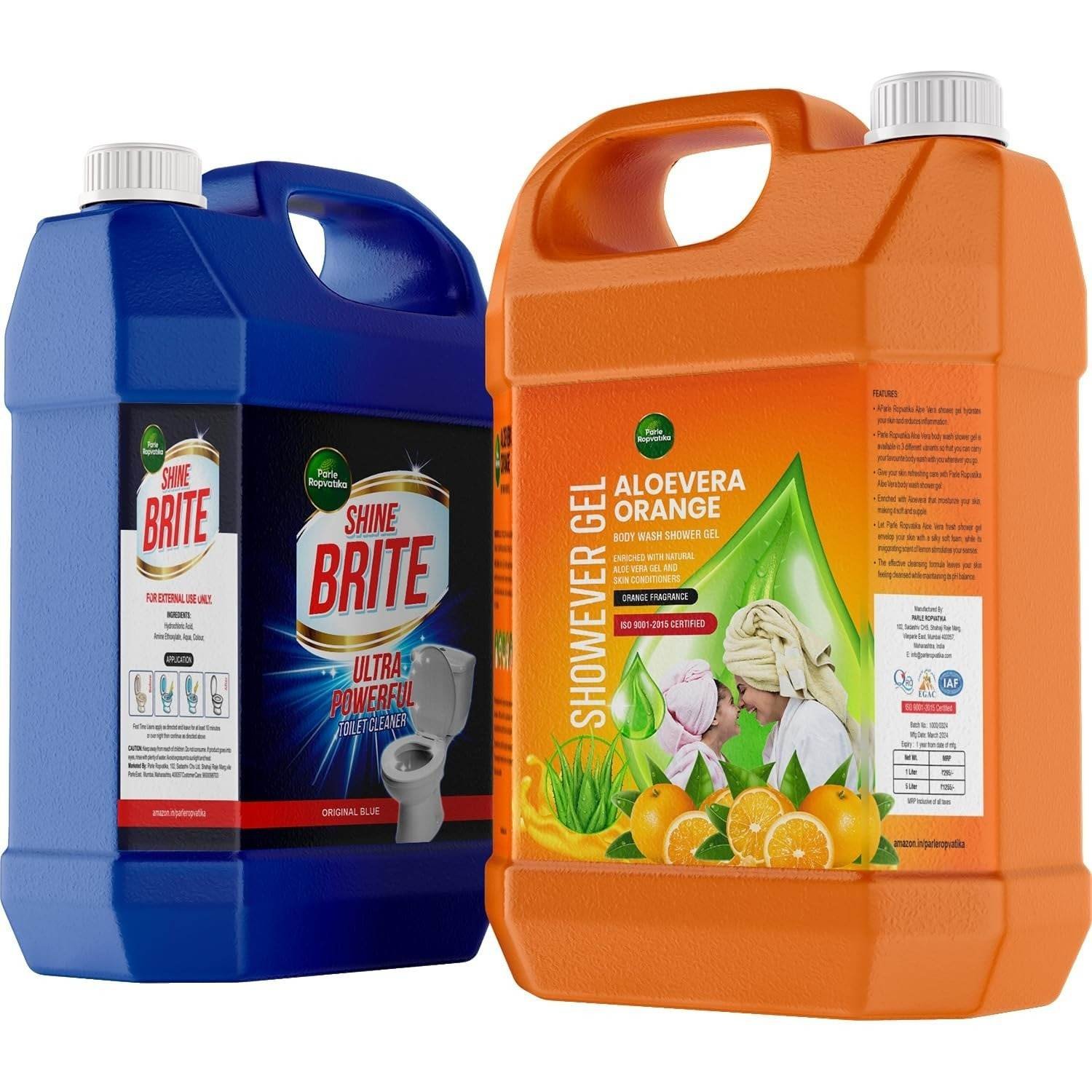 uk71SikT5QlTL-1-1.jpg Parle Ropvatika ShineBrite Original Blue 5 Liter + Bodywash Shower Gel 5 Liter (Aloevera Papaya) (Toilet Cleaner 5L+ Body wash Shower Gel 5L (Aloevera Orange)) - Fast UK Delivery - Image 1